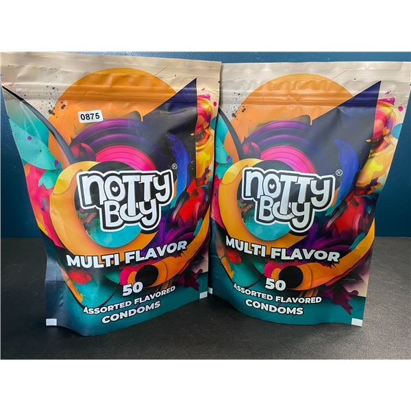 Lot of 2 Packs of Notty Boy Assorted Multi-Flavor Condoms - 50PCs Each - New Sealed