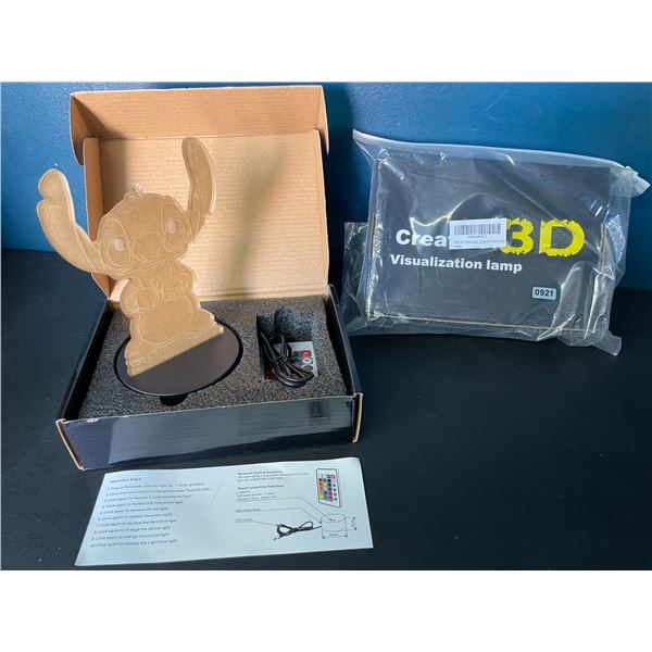 Lot of 2 LED 3D Disney's Stitch Color-Changing Night Lights - Remote Control - Brand New!