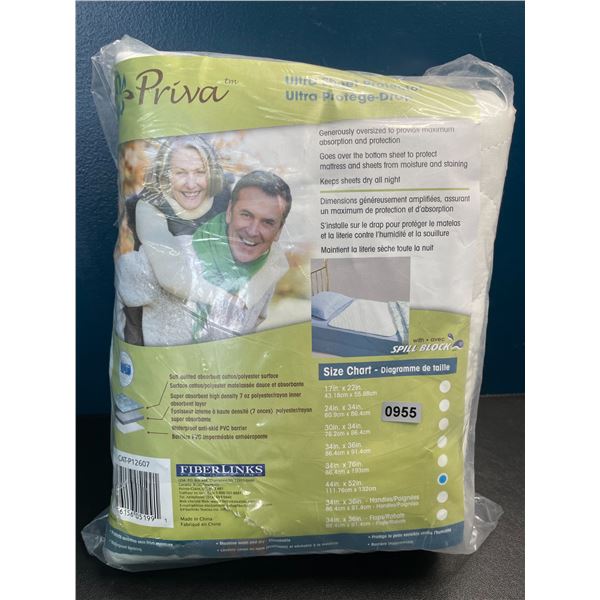 Lot of 1 Priva Ultra Sheet Protector 44 x 52 inch - Brand New - Protects Sheetsfrom Stains/Moisture