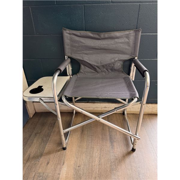 Lot of 1 Grey Folding Directors Camping Chair with Tray - Used