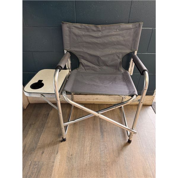 Lot of 1 Grey Folding Directors Camping Chair with Tray - Used