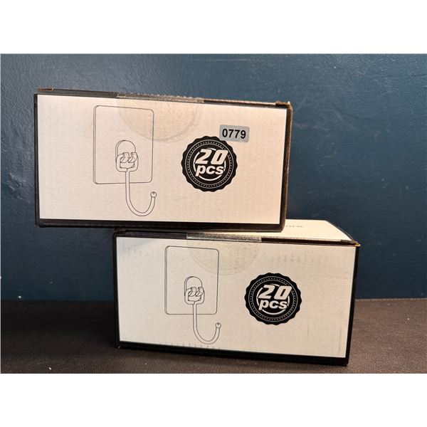 Lot of 2 Boxes of Strong Adhesive Hooks - 20PCS Per Box