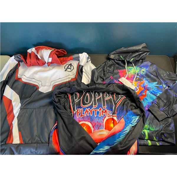 Lot of 3 Assorted Kids Pullover Hoodies - Cartoon Designs - Brand New