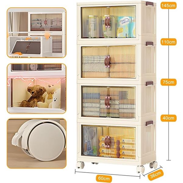 Lot of 1 4-Pack of Collapsible Storage Bins - Stackable 4-Tier Storage Totes - 21gal - New!