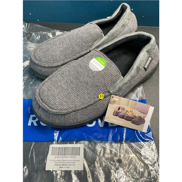 Lot of 1 Pair of Men's Rock Dove Waffle Knit Anti-Odor Moc Slipper w/ Grip Bottom - New - Size 10