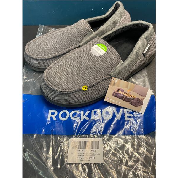 Lot of 1 Pair of Men's Rock Dove Waffle Knit Anti-Odor Moc Slipper w/ Grip Bottom - New - Size 10