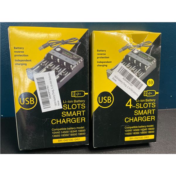 Lot of 2 Li-Ion Battery 4-Slot Smart Chargers - Brand New