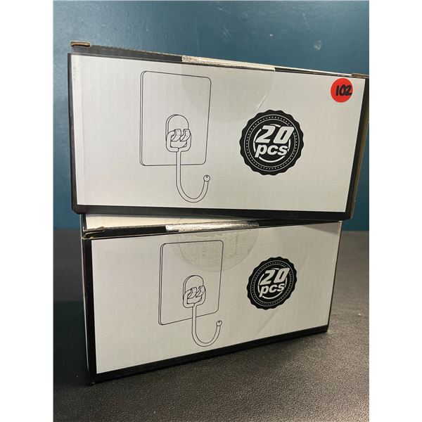 Lot of 2 Boxes of All-Purpose Large Adhesive Wall Hooks - 20PCS Each - Brand New