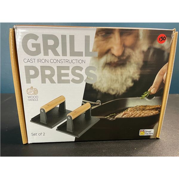 Lot of 1 Box of 2 Heavy-Duty Cast Iron Grill Press' - Large 8" x4" Size - Brand New!