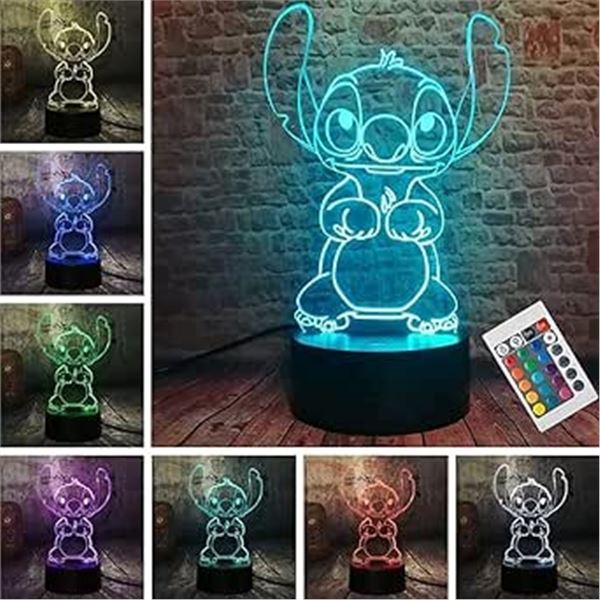 Lot of 2 LED 3D Disney's Stitch Color-Changing Night Lights - Remote Control - Brand New!