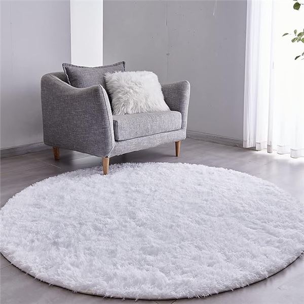 Lot of 1 Large Fuzzy/Fluffy Shag Carpet Area Rug - 5FT - White - New