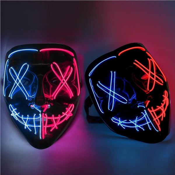 Lot of 3 LED Light-Up Purge Scary Halloween/Cosplay Face Masks - Brand New