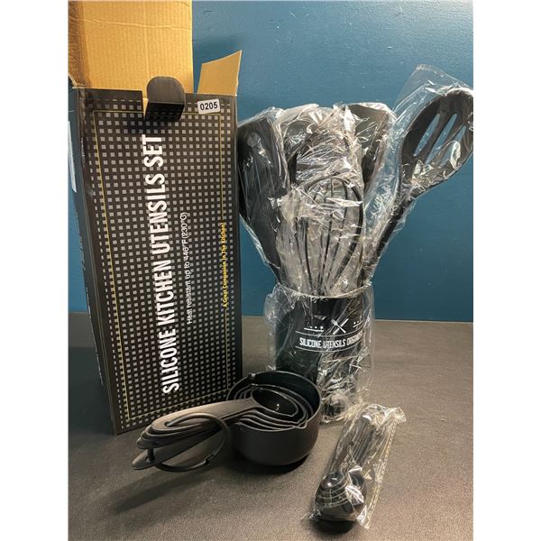 Lot of 1 Silicone Kitchen Utensils Set with Holder - Black - Brand New