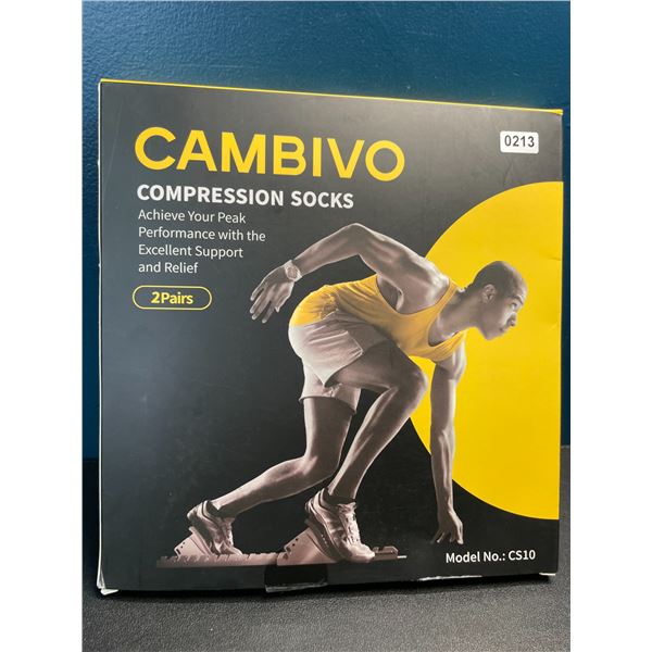 Lot of 1 Pack of Cambivo Compression Socks - 2 Pairs - Black - L/XL - New