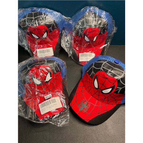 Lot of 4 Spiderman Kids/Youth Snapback Hats - New