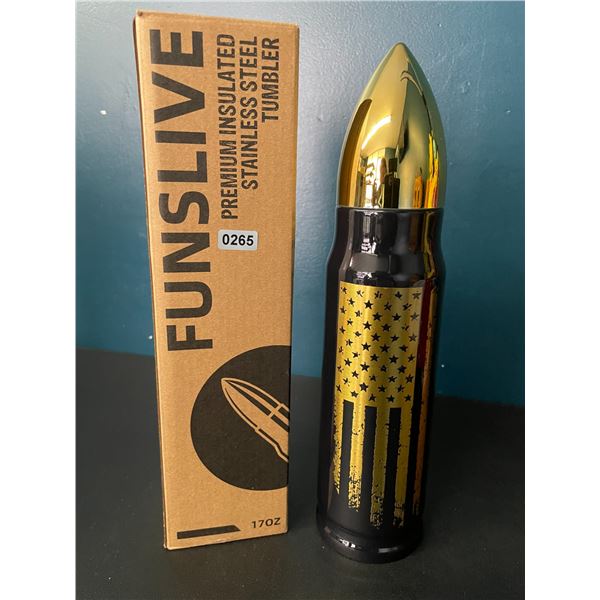 Lot of 1 Funslive Bullet-Style Premium Insulated Stainless Steel Water Bottle/Tumbler - 17oz - New