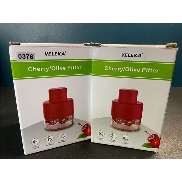 Lot of 2 Veleka Cherry/Olive Pitters - Pits 7 Cherries at Once - Easy-Press Button - Brand New