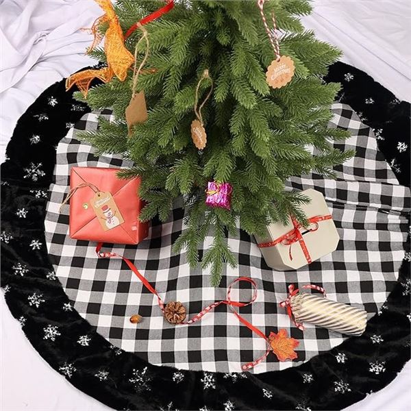 Lot of 2 Christmas Tree Skirts - Buffalo Plaid Christmas Tree Skirts - 48 inch Size - New