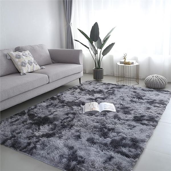 Lot of 1 Large Fuzzy/Fluffy Shag Carpet Area Rug - 6 x 10FT - Dark Grey - Brand New!