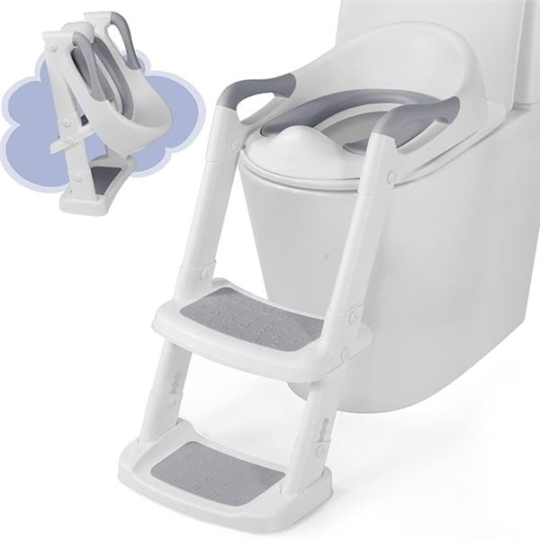 Lot of 1 Potty Training Toilet Seat with Step Stool Ladder - Grey - Brand New!
