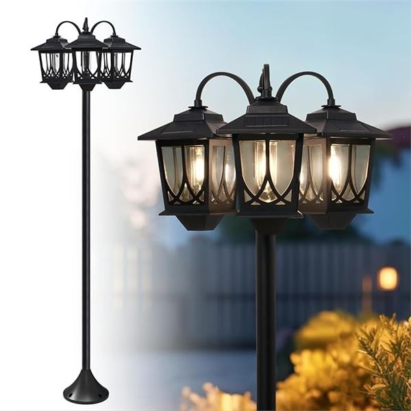 Lot of 1 Solar Lamp Post Light - 3-Head Solar Lamp Light - Brand New!