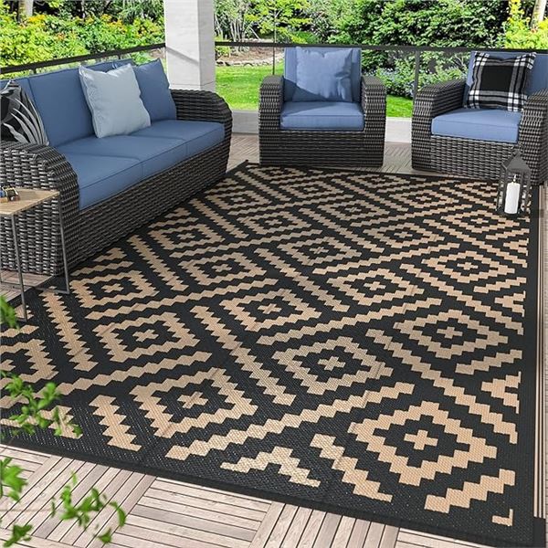 Lot of 1 Outdoor Reversible Mat/Rug for Patio/RV/Backyard Decks - LARGE 9 x 12FT Size - NEW