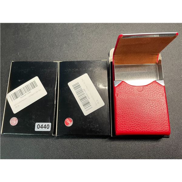 Lot of 3 Red Leather Business Card Holders w/ Magnetic Closure - New