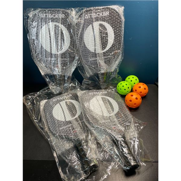 Lot of 1 Pickleball Paddle Set - 4 Paddles + 4 Balls Included - Brand New!
