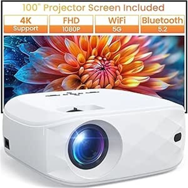 Lot of 1 Happrun Portable LED Projector w/ Wifi & Bluetooth & Simple 100" Proector Screen - New