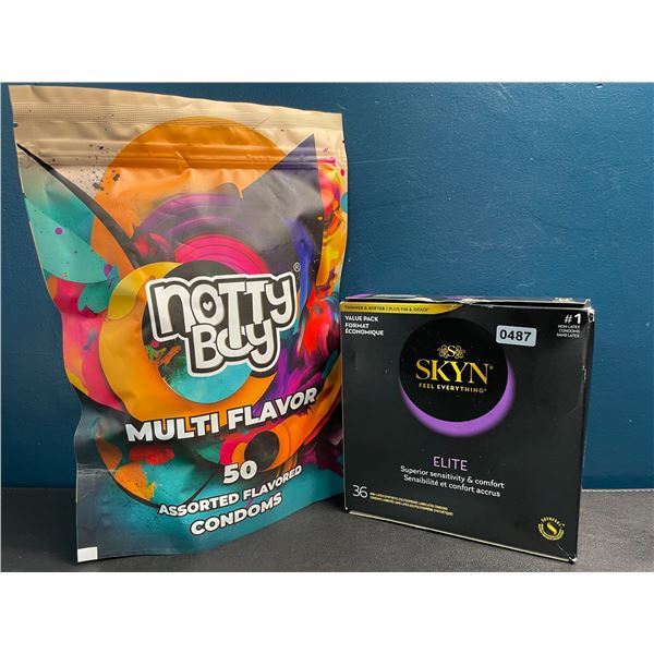 Lot of 1 Pack of NottyBoy Flavored Condoms & Box of SKYN Elite Condoms - New Sealed