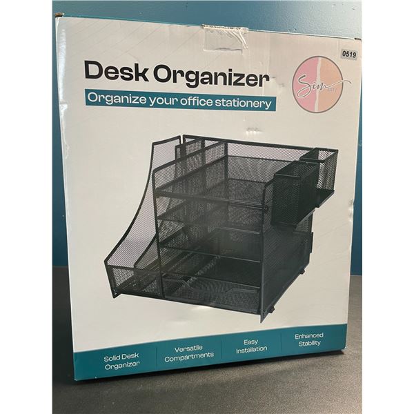 Lot of 1 Large 5-Tier Desk Organizer/Document Tray w/ Drawer, Pencil Cups, File Holders - New