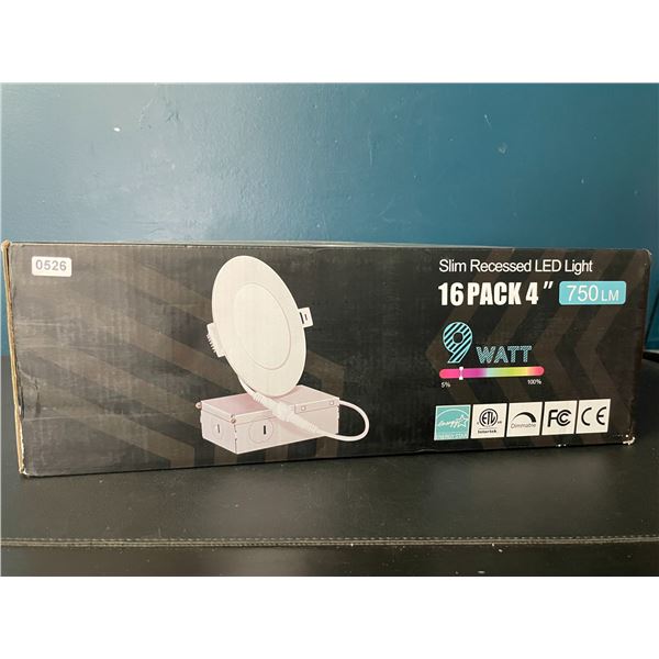 Lot of 1 Box of Slim Recessed 4inch LED Lights - 16 Lights Included - 750LM - 3000K - New Sealed!