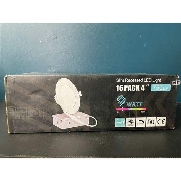 Lot of 1 Box of Slim Recessed 4inch LED Lights - 16 Lights Included - 750LM - 3000K - New Sealed!