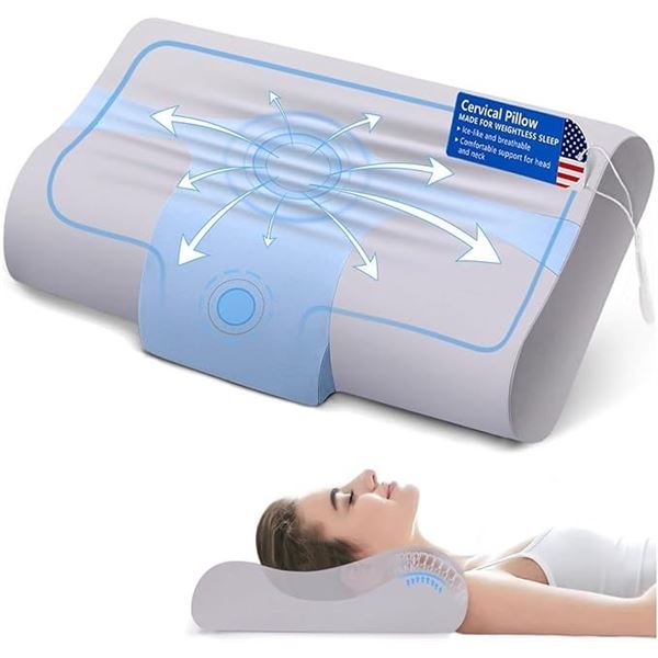 Lot of 1 DVZV Neck Pillow, Double-Layer Cooling Memory Foam Ergonomic Pillow for Side Sleepers - NEW