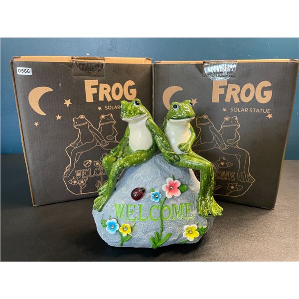 Lot of 2 Frog Solar Statues - Perfect for Lawns, Gardens, Pathways - 8 inch - Brand New