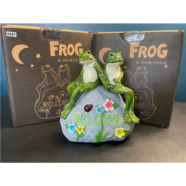 Lot of 2 Frog Solar Statues - Perfect for Lawns, Gardens, Pathways - 8 inch - Brand New