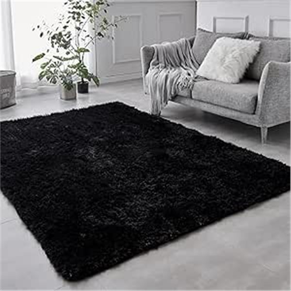 Lot of 1 Fluffy/Shaggy Area Rug Carpet - Approx. 3 x 5FT - Black - New
