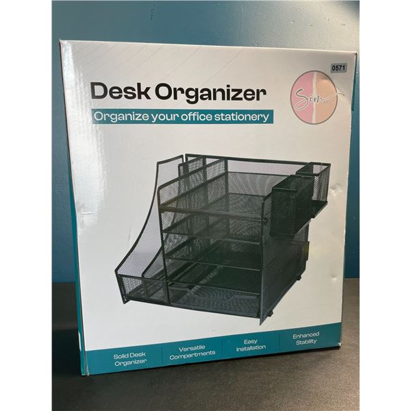 Lot of 1 Large 5-Tier Desk Organizer/Document Tray w/ Drawer, Pencil Cups, File Holders - New