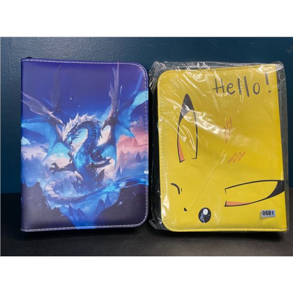 Lot of 2 Leather Premium Trading Card Binders - Pikachu + Blue Dragon Design - Holds 400 Cards - New