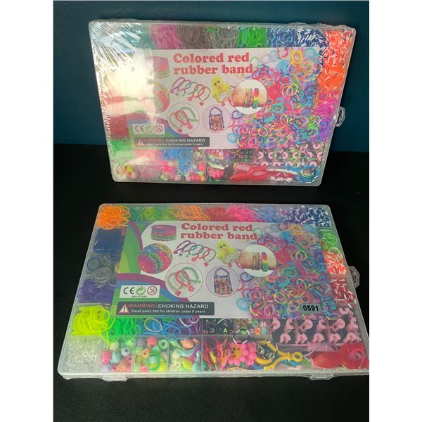 Lot of 2 Sets of Rainbow Loom Bands/Colored Bracelet Making Bands Craft Kits - Brand New