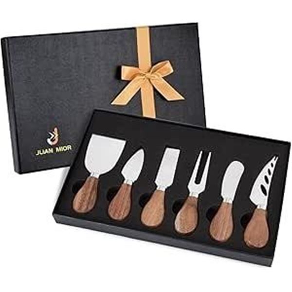 Lot of 1 Set of Cheese Knives w/ Acacia Wood Handles - 6PCS Gift Set - Brand New