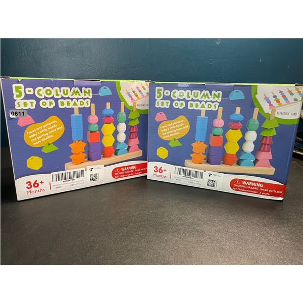 Lot of 2 Stacker Block Geometric Wooden Bead Toy Sets - New