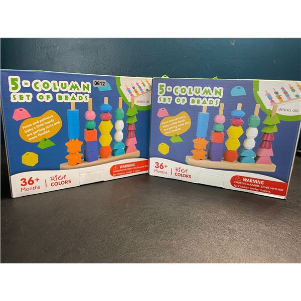 Lot of 2 Stacker Block Geometric Wooden Bead Toy Sets - New