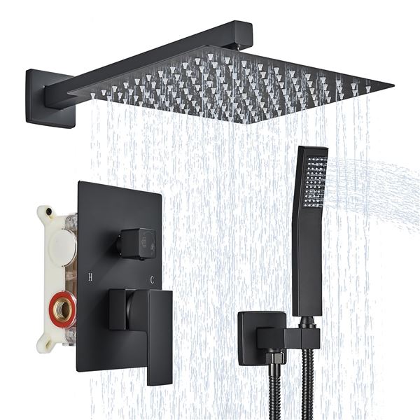 Lot of 1 Ackwave 8-inch Rainfall Style Shower System/Shower Faucet Set - Matte Black - Brand New