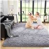 Image 1 : Lot of 1 Fuzzy Shaggy Area Rug - 4 x 5FT Size (Approx.) - Light Grey - New