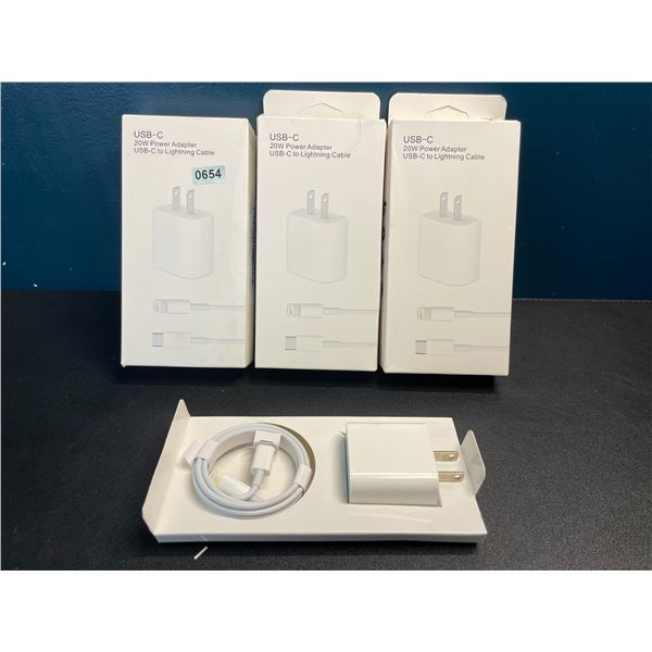 Lot of 3 USB-C to Lightning Fast Charging Cable + 20W Charging Block Sets - Brand New!