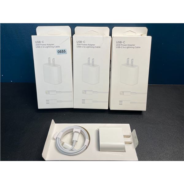 Lot of 3 USB-C to Lightning Fast Charging Cable + 20W Charging Block Sets - Brand New!
