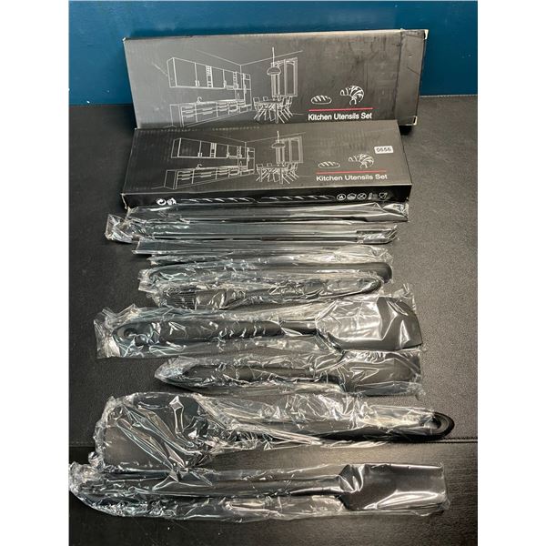 Lot of 2 Silicone Spatula/Assorted Utensil Sets - Black - Brand New