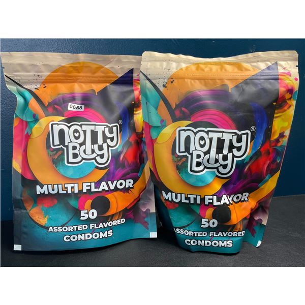 Lot of 2 Packs of Notty Boy Assorted Multi-Flavor Condoms - 50PCs Each - New Sealed