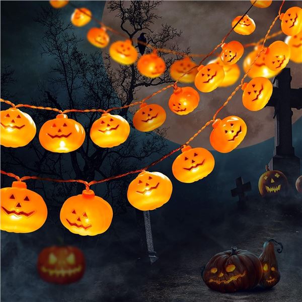 Lot of 2 Packs of LED Halloween Pumpkin String Lights - 10FT w/ Remote Control - Battery Operated